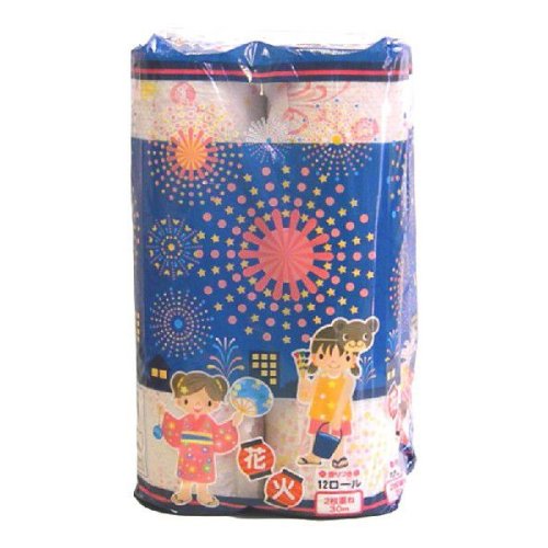【送料別】 プリント トイレットペーパー 2枚重ね 12Rパック 夏にピッタリ！花火柄 香り付