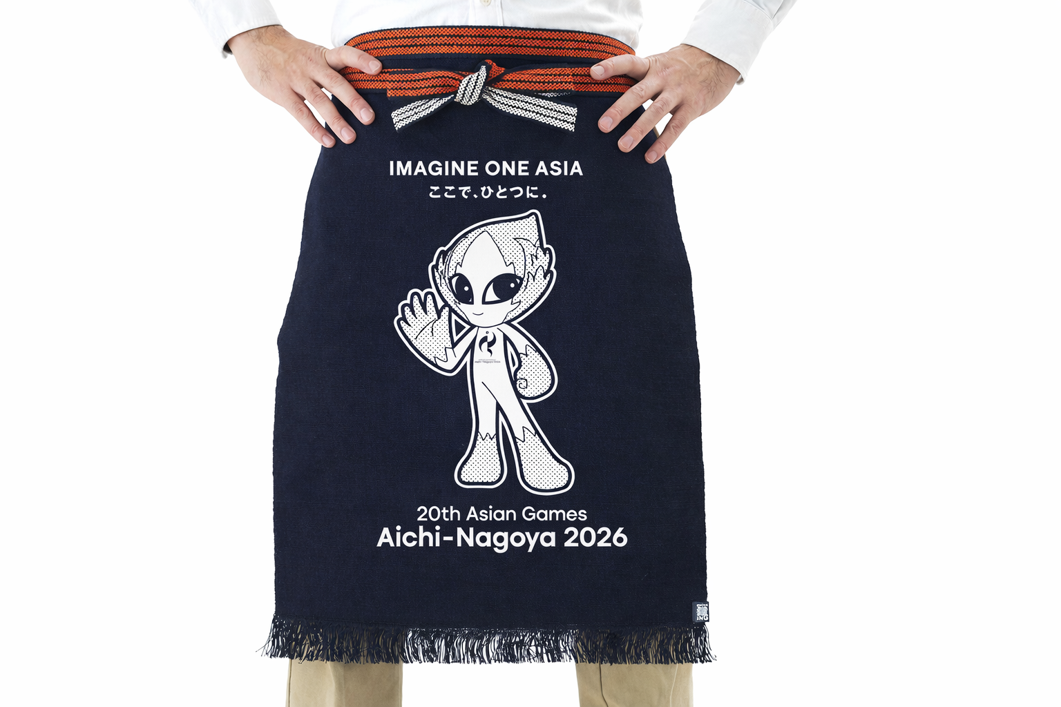【日本製】コラボ商品！プリント帆前掛け　第20回アジア競技大会 公式ライセンス 前掛け　ホノホン ロング前掛け