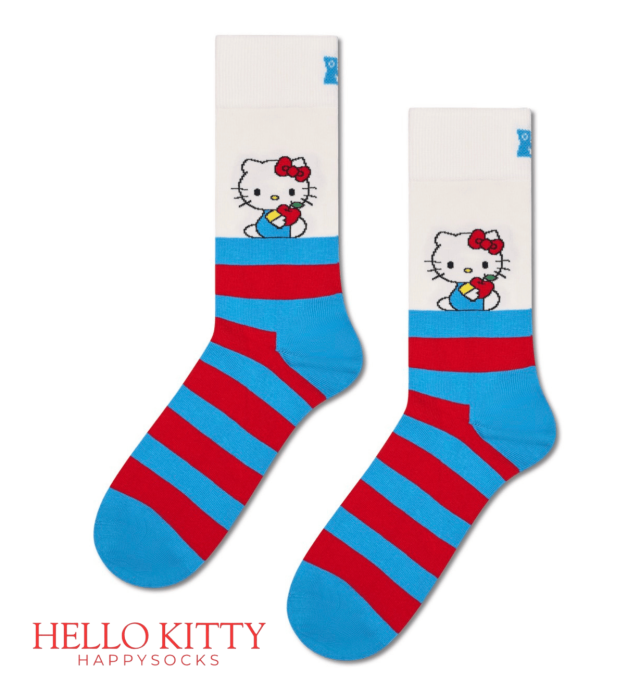 Happy Socks(ハッピーソックス)/【HelloKitty×HappySocks】クルー丈ソックス(ハローキティストライプ）