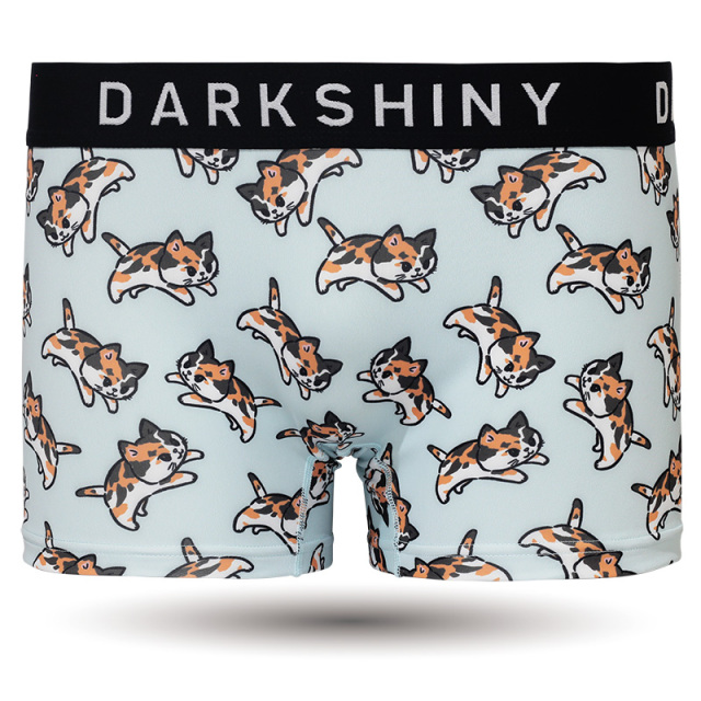 DARK SHINY（ダークシャイニー）/Unisex Boxer Pants - ハチワレ飛び猫×ICE BEANS（ブルー）