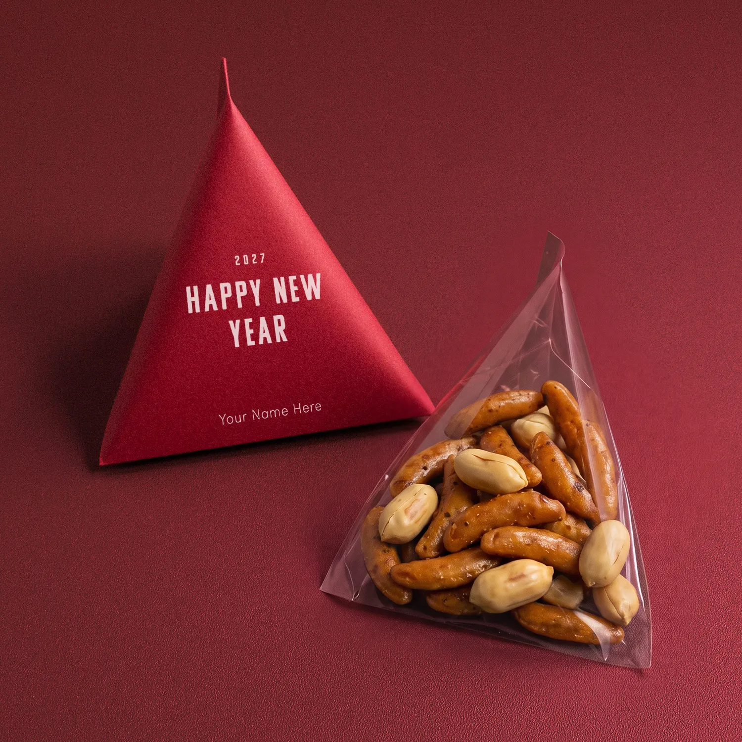 2027年 HappyNewYear ばらまきお菓子 50個【美濃屋の厳選おつまみ】【お年賀】【名入れ】