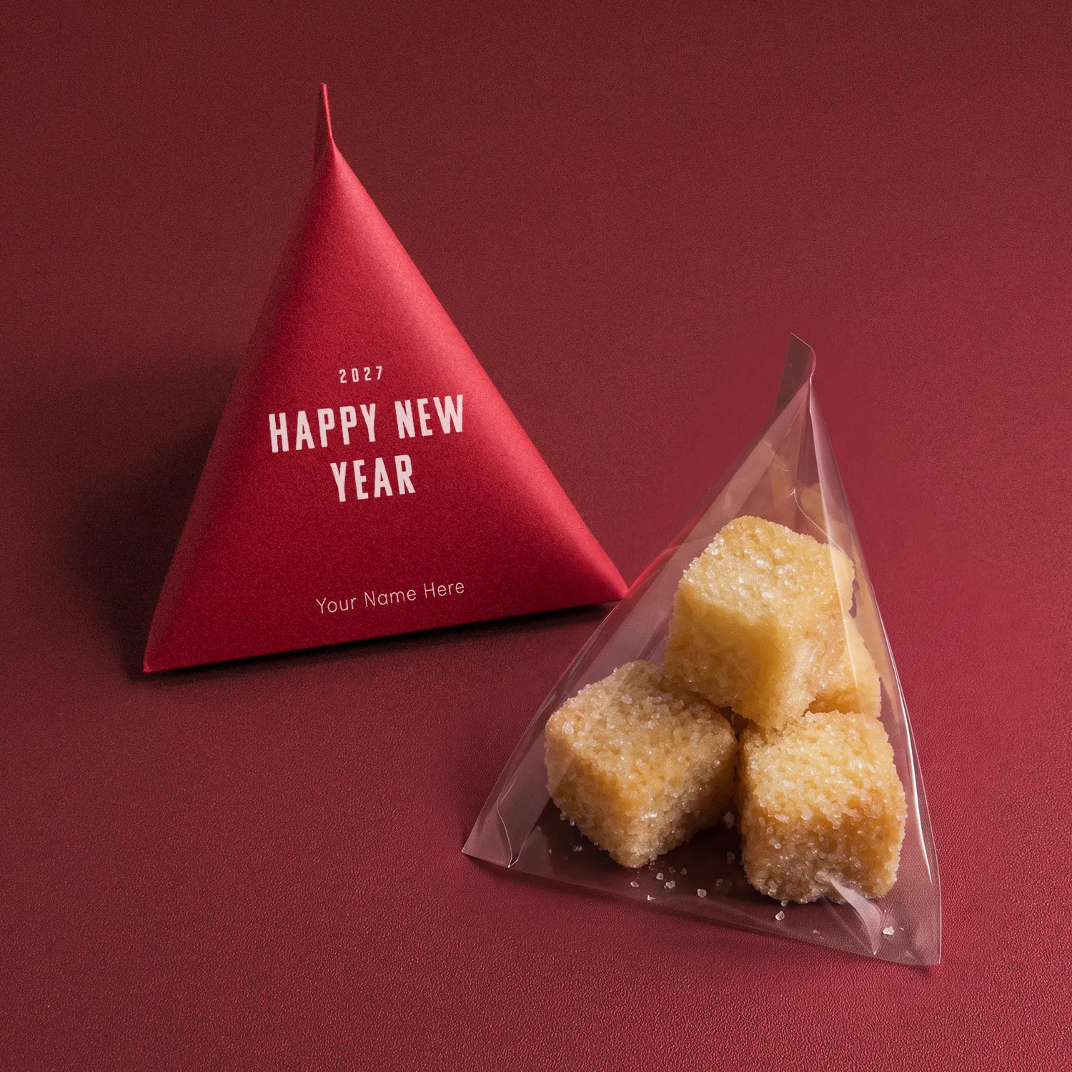 2027年 HappyNewYear ばらまきお菓子 50個【ひと口キューブラスク】【お年賀】【名入れ】