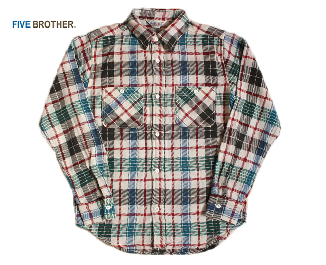 FIVE BROTHER/ファイブブラザー ヘビーネルシャツ 赤x青 ワークシャツ