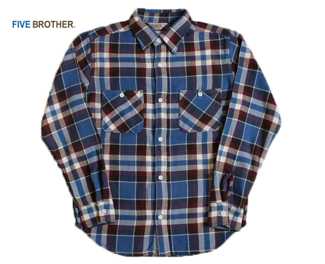 FIVE BROTHER/ファイブブラザー ヘビーネルシャツ 赤x青 ワークシャツ