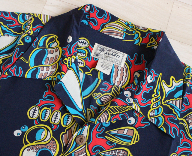 b*t様 AVANTI アロハシャツ XL ネイビー 花柄 AVANTI/アヴァンティ アロハシャツ シーシェルズ 「Seashells