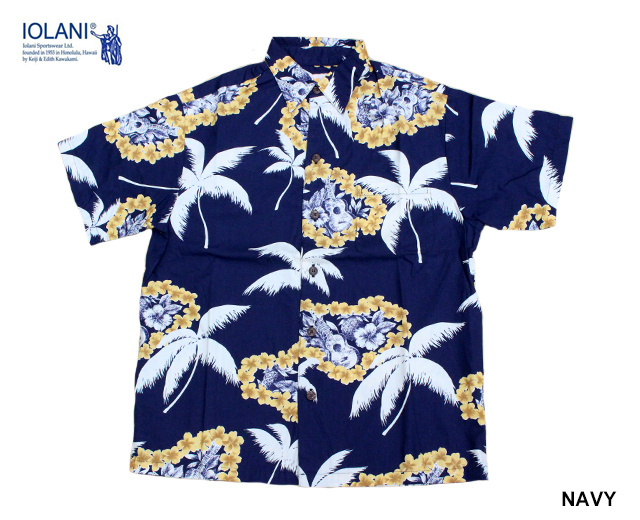 IOLANI イオラニ アロハシャツ ハワイ製 UKULELE＆LEI ウクレレ レイ