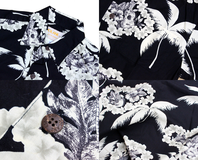 IOLANI イオラニ アロハシャツ ハワイ製 UKULELE＆LEI ウクレレ レイ