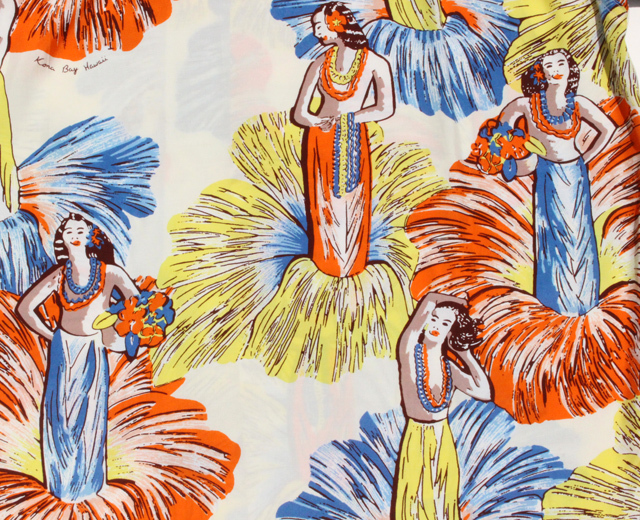 Kona Bay Hawaii コナベイハワイ 長袖アロハシャツ フラガール HULA