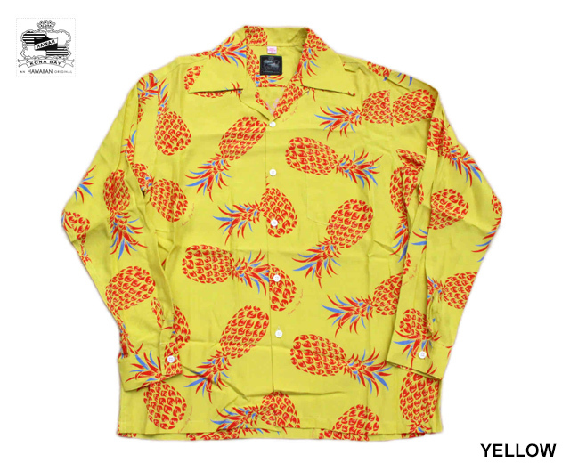 Kona Bay Hawaii コナベイハワイ 長袖アロハシャツ パイナップル
