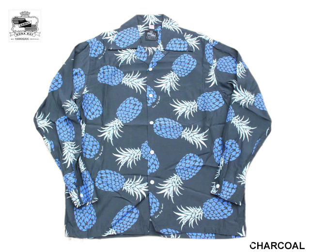 Kona Bay Hawaii コナベイハワイ 長袖アロハシャツ パイナップル
