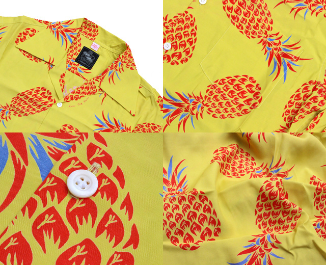 Kona Bay Hawaii コナベイハワイ 長袖アロハシャツ パイナップル