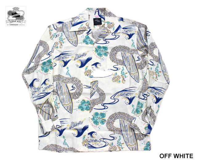 Kona Bay Hawaii コナベイハワイ 長袖アロハシャツ サーフボード