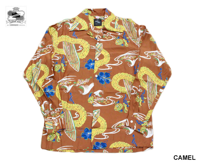 Kona Bay Hawaii コナベイハワイ 長袖アロハシャツ サーフボード