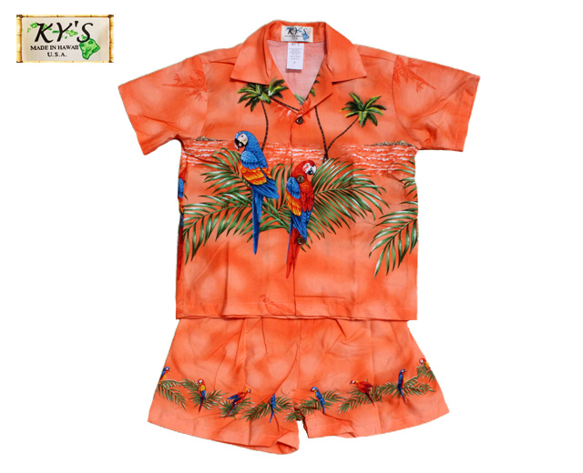 KY'S 子供用 キッズ アロハシャツ Parrot Island パロット オウム 上下