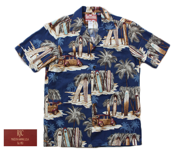 HAWAII ALOHA「ヤシの木・レトロカー・サーフボード」アロハシャツL HAWAII ALOHA「ヤシの木・レトロカー・サーフボード」アロハ
