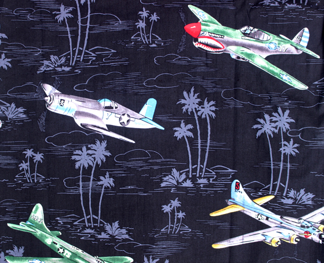 RJC ロバート・J・クランシー アロハシャツ ハワイ製 戦闘機 飛行機 緑