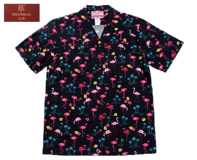 RJC ロバート・J・クランシー アロハシャツ フラミンゴ ハワイ製 黒