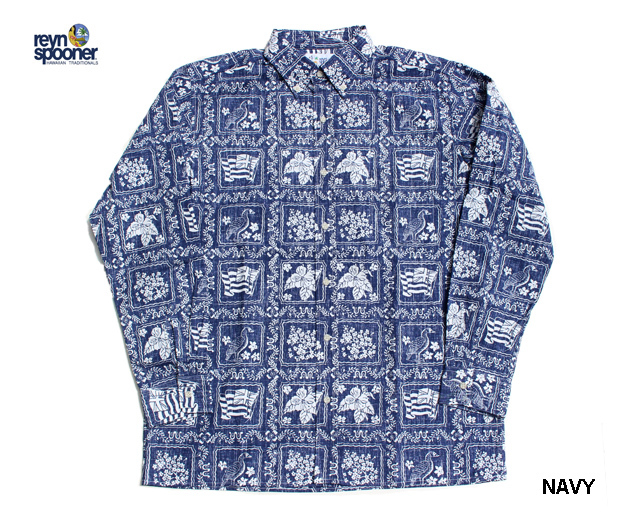 Reyn Spooner レインスプーナー 長袖 アロハシャツ ラハイナセーラー L 