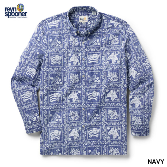 Reyn Spooner レインスプーナー 長袖 アロハシャツ ラハイナセーラー L