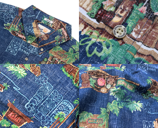 Reyn Spooner レインスプーナー アロハシャツ TIKI BARS ティキ ネイビー