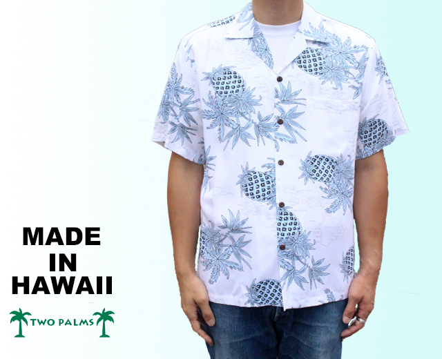 ハワイ直輸入TwoPalmsアロハシャツ[パイナップルマップブラック] 新品L Two Palms メンズ アロハシャツ [パイナップルマップ/ブラック