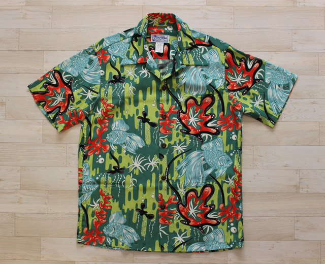 KALAKAWA アロハシャツ Mサイズ KALAKAUA ハワイ製 フィッシュプリント アロハシャツ S