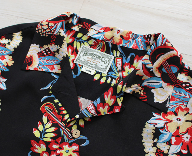 アロハシャツ　ヒューストン　ウクレレ　黒