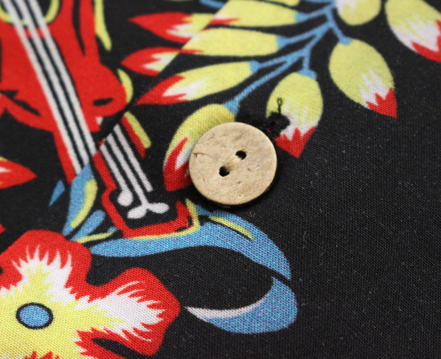 アロハシャツ　ヒューストン　ウクレレ　黒