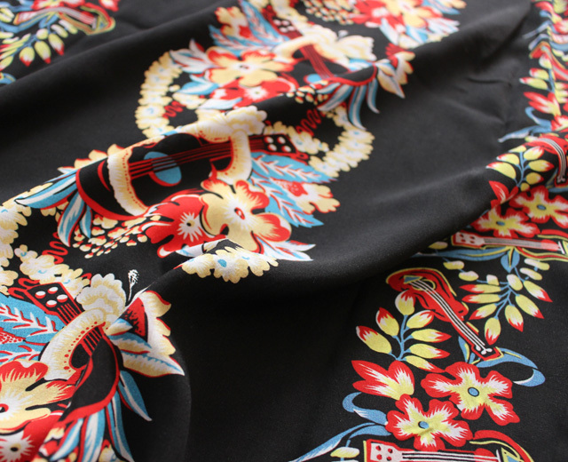 アロハシャツ　ヒューストン　ウクレレ　黒