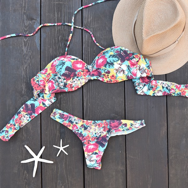 バンドゥービキニ 三角ビキニ レディース インポート 水着 ブラジリアンカット 花柄