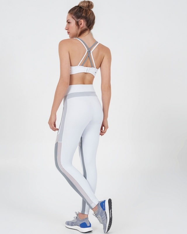 トレーニングレギンス フィットネスウェア インポート メッシュ 10部丈 白