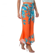 ワイドパンツ レディース 柄 ガウチョ ロングパンツ フレア ボトムス