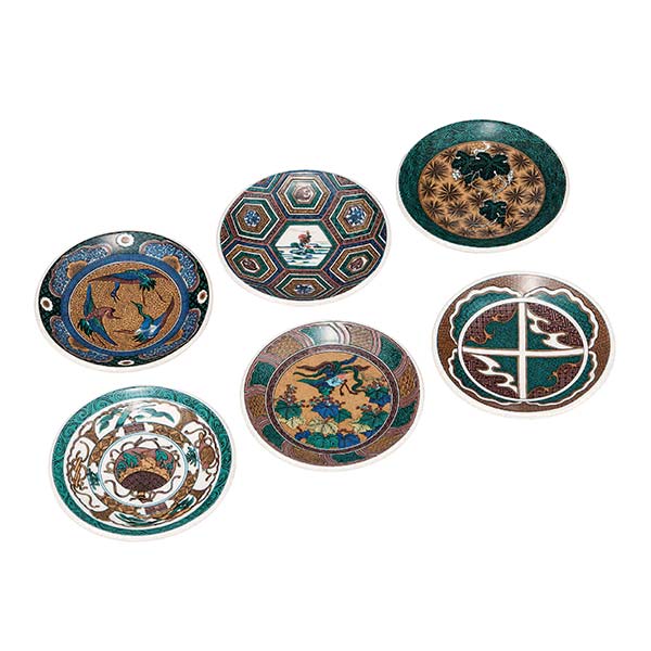 【送料無料】九谷焼 皿揃 古九谷名品6選 4号 6枚セット≪在庫確認後、通常即日で出荷≫ ( 陶器 小皿 豆皿 醤油皿 食器 九谷焼 )