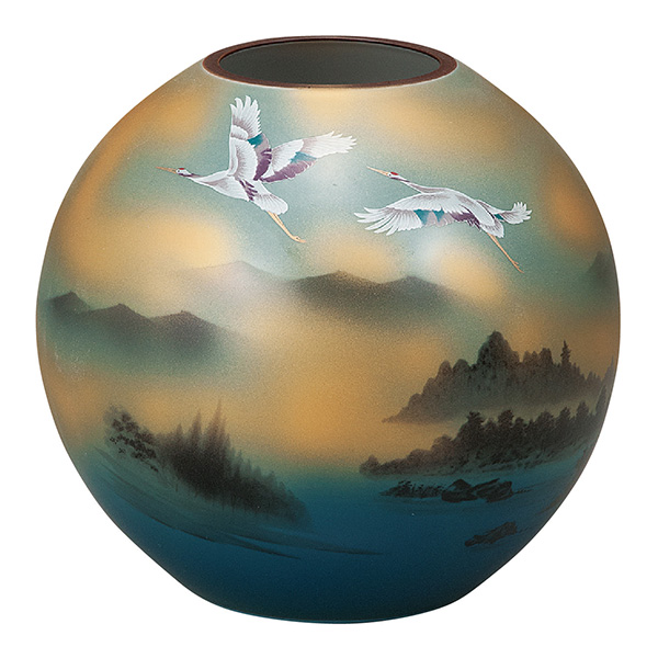 【送料無料】九谷焼 花瓶 鶴山水 6号≪在庫確認後、通常即日で出荷※5／7以降≫ ( 木札名入れ有料 初任給 プレゼント 母の日 花器 フラワーベース インテリア 陶器 日本のお土産 九谷焼 )