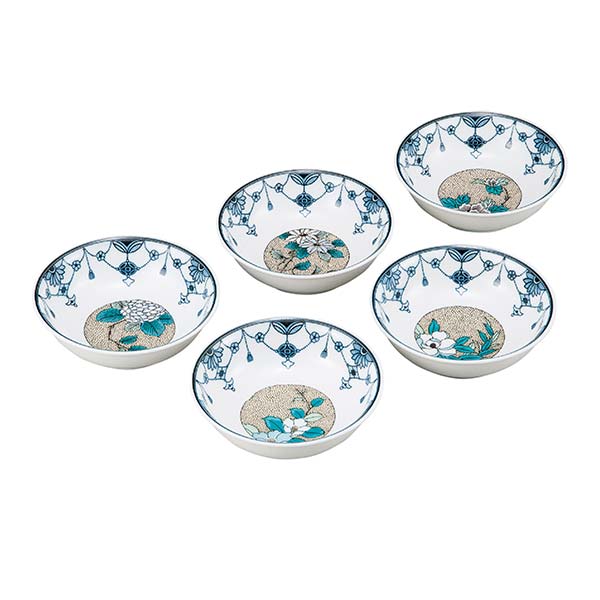 九谷焼 小鉢揃 瓔珞吉田屋草花 4.5号 5個セット≪在庫確認後、通常即日で出荷≫ ( 初任給 プレゼント 母の日 和食 食器 おつまみ 朝食 料理 九谷焼 )