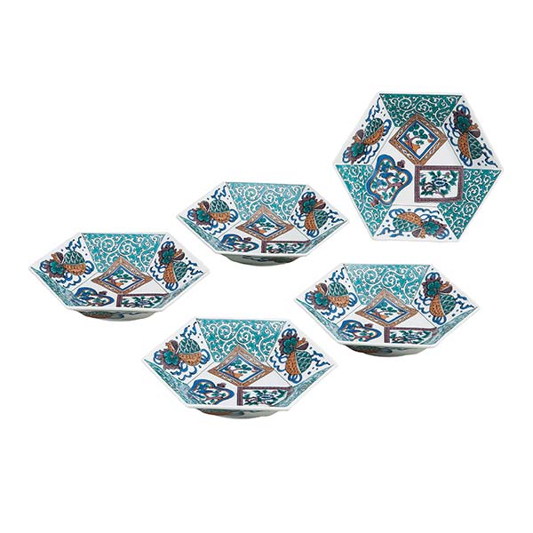 【送料無料】九谷焼 小鉢揃 色紙花文 6号 5個セット≪在庫確認後、通常即日で出荷≫ ( 和食 食器 おつまみ 朝食 煮物 九谷焼 )