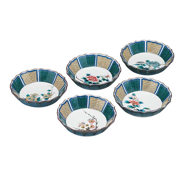 【送料無料】九谷焼 小鉢揃 草花絵変り 5.5号 5個セット≪在庫確認後、通常即日で出荷≫ ( 和食 食器 おつまみ 朝食 煮物 九谷焼 )
