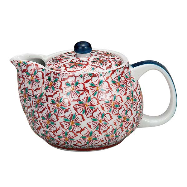 九谷焼 ポット急須 花紋≪在庫確認後、1~3営業日で出荷≫ ( 取っ手付き 茶こし付き 茶器 急須 ティーポット 九谷焼 )