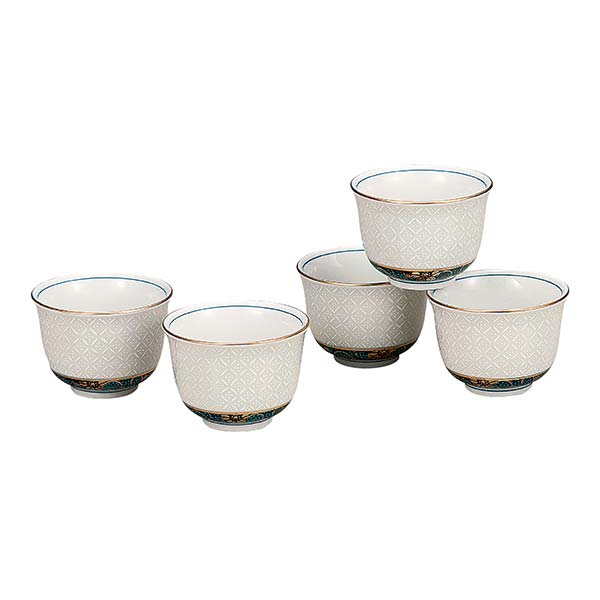 【送料無料】九谷焼 汲出揃 白七宝≪在庫確認後、通常即日で出荷≫ ( 湯呑み 湯のみ 湯飲み 来客用 陶器 九谷焼 )