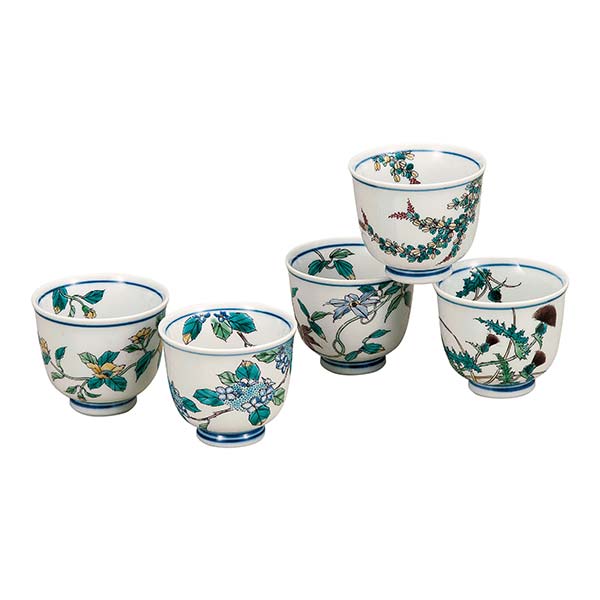 【送料無料】九谷焼 汲出揃 草花絵変り≪在庫確認後、通常即日で出荷≫ ( 湯呑み 湯のみ 湯飲み 来客用 陶器 九谷焼 )