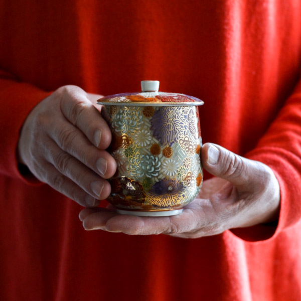 蓋付湯呑 専用木箱 花詰 / 湯のみ ゆのみ 湯飲み 湯呑み 女性 九谷焼 