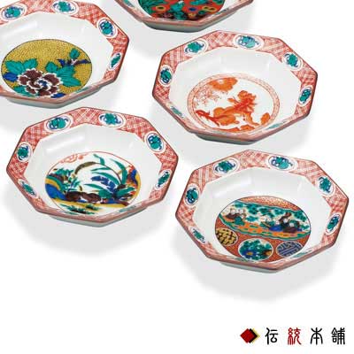 九谷焼 皿揃 時代絵 3.2号 5枚セット≪在庫確認後、通常即日で出荷≫ ( 時代絵 初任給 プレゼント 母の日 陶器 小皿 豆皿 醤油皿 食器 九谷焼 )