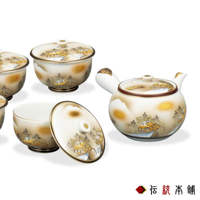 【送料無料】九谷焼 蓋付茶器セット 墨山水≪在庫確認後、通常即日で出荷≫ ( 茶器セット 急須 茶こし付き 湯呑み 陶器 九谷焼 )
