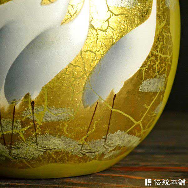 送料無料】 花瓶 金箔鶴 8号 / 花器 フラワーベース インテリア 陶器