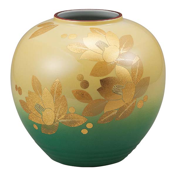 【送料無料】九谷焼 花瓶 釉裏金箔彩山茶花 8号≪在庫確認後、通常即日で出荷※5／7以降≫ ( 木箱名入れ有料 木札名入れ有料 花器 フラワーベース インテリア 陶器 日本のお土産 九谷焼 )
