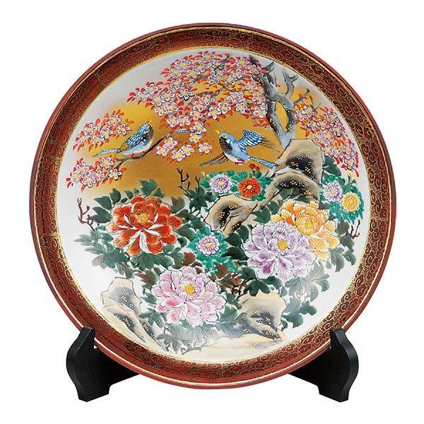 【送料無料】九谷焼 飾皿 牡丹花鳥 10号≪在庫確認後、通常即日で出荷※5／7以降≫ ( 木箱名入れ有料 木札名入れ有料 飾り皿 絵皿 インテリア 置物 陶器 九谷焼 )