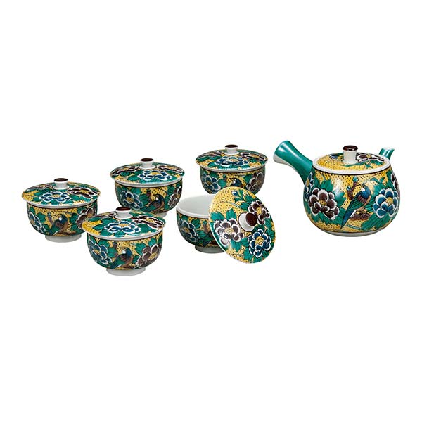送料無料】 蓋付茶器セット 吉田屋花鳥 / 退職祝い 定年 茶器セット 