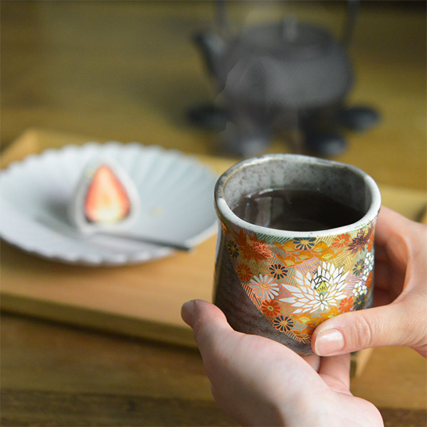 送料無料】 湯呑 金花詰 専用桐箱付き 蓋裏レーザー名入れ彫刻料込み 1