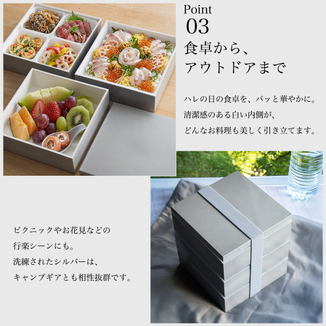 重箱 三段 レンジ・食洗機対応 KEJU 18cm・6寸 シール中蓋・仕切り小鉢