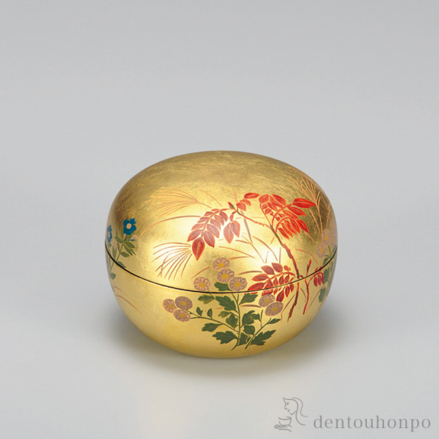 【送料無料】玉匣（たまくしげ） 小物入れ 金箔秋草 黒≪在庫確認後、1週間程で出荷≫ ( 手作り サイドテーブル チェスト リビング 人気 越前漆器 )